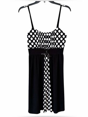 Black & White Polka Dot Corset Laced Empire-Waist Dress